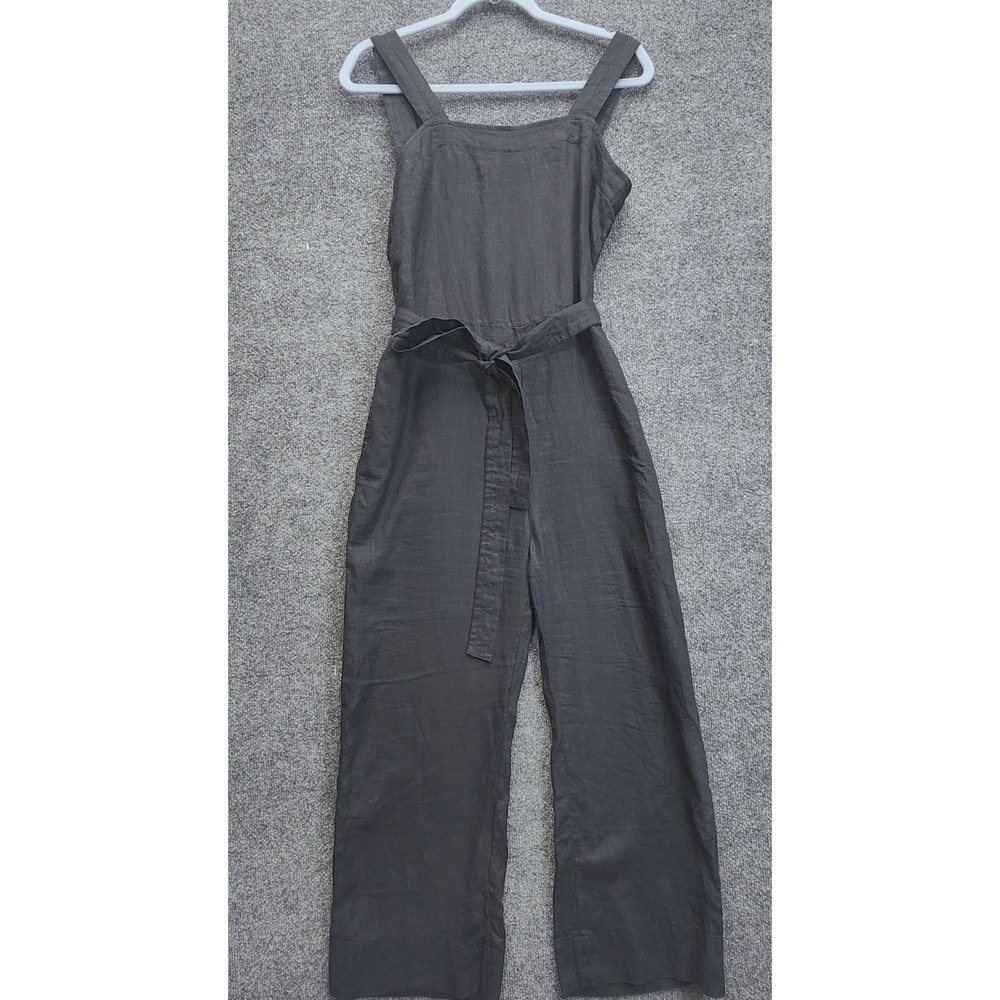 Quince 100%โ European Linen Square Neck Belted Wide Leg Sleeveless Jumpsuit S